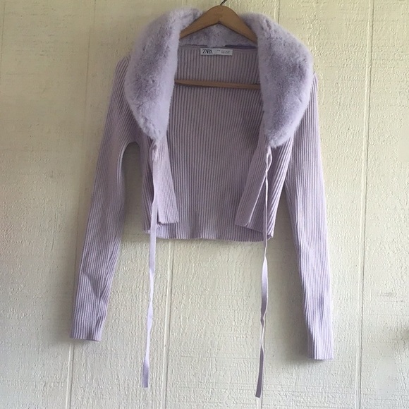 Zara lilac light purple faux fur ribbed cardigan sweater - Picture 5 of 13